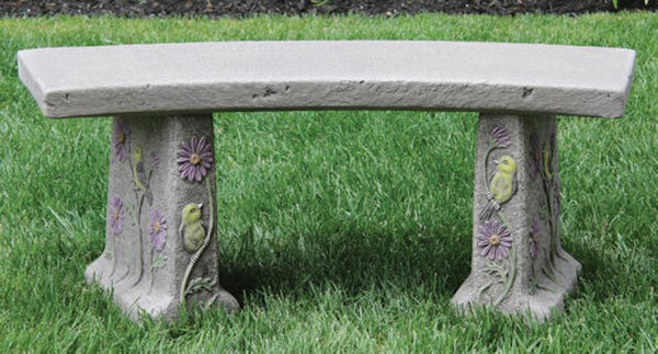 Songbirds Cement Garden Bench Seating Cement Flowers on Legs